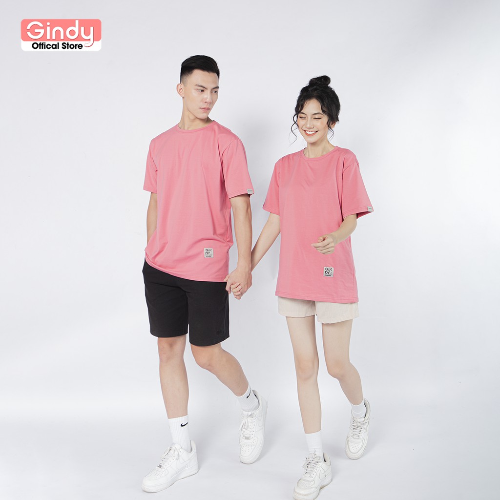 Áo phông thun trơn nam nữ chất cotton GINDY tay lỡ nhiều màu form rộng basic phong cách thời trang unisex A038