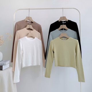 Áo thun tăm dài tay LYRA, thun basic cổ tròn trơn dáng croptop chất thun tăm dày ấm, xinh xắn-VSYAP0166