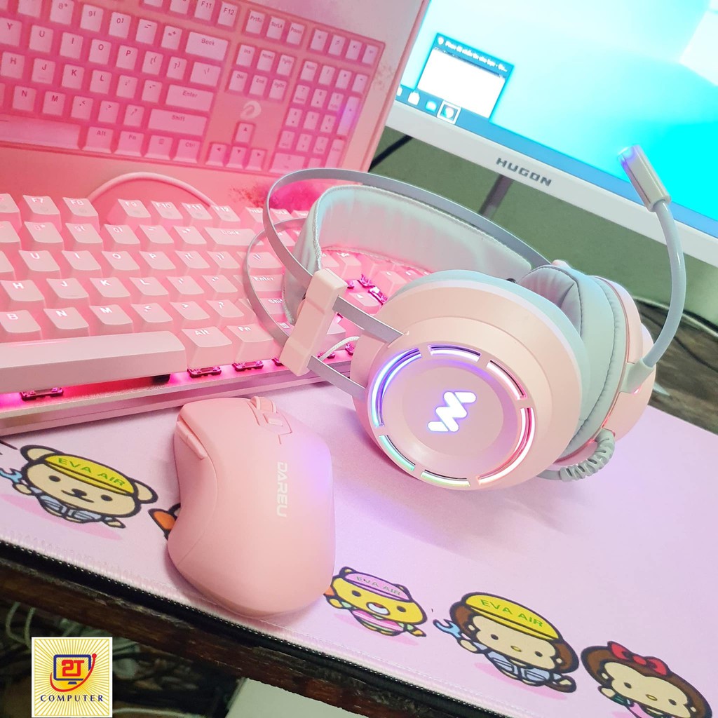 Tai nghe gaming màu hồng Wangming 9800s pink  Âm Thanh 7.1 Jack USB Chính Hãng SỬ DỤNG CHO MÁY TÍNH- Máy Tính Báo Hồng