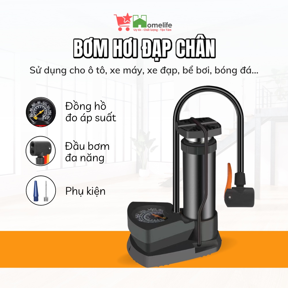Bơm Hơi Đạp Chân Mini Đa Năng Có Đồng Hồ Đo Áp Suất, Nhỏ Gọn, Bơm Xe Máy, Xe Đạp, Lốp Ô Tô, Tiện Lợi