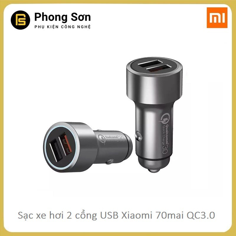 Sạc xe hơi xiaomi  70mai Dual USB Car Charger Midrive CC02 - QC3.0 Sạc nhanh 2 cổng USB , Vỏ kim loại - Bảo Hành 12 Táng