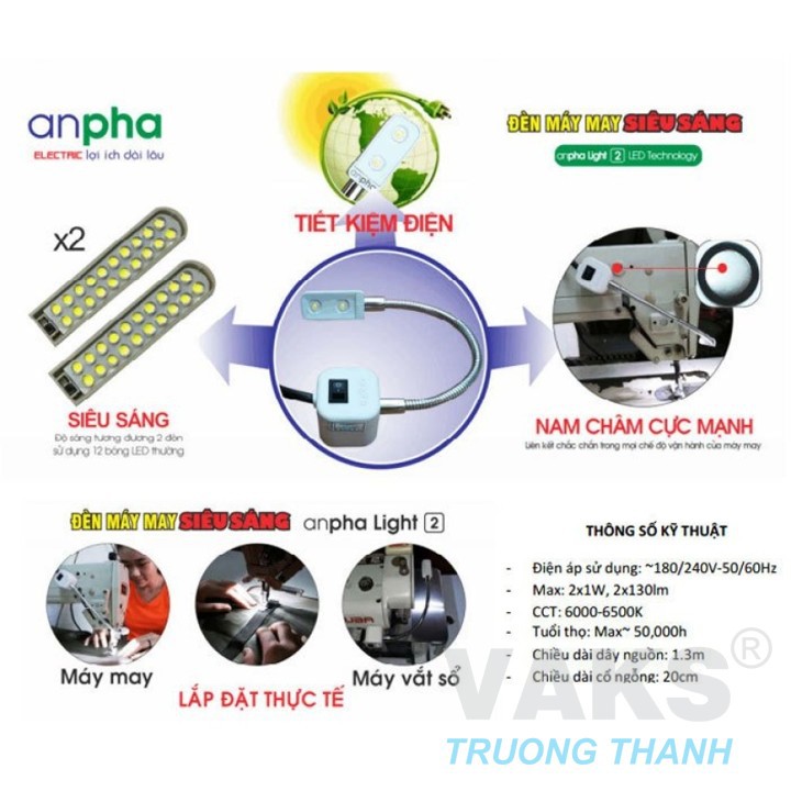 Bộ 2 đèn máy may siêu sáng Anpha Light 2