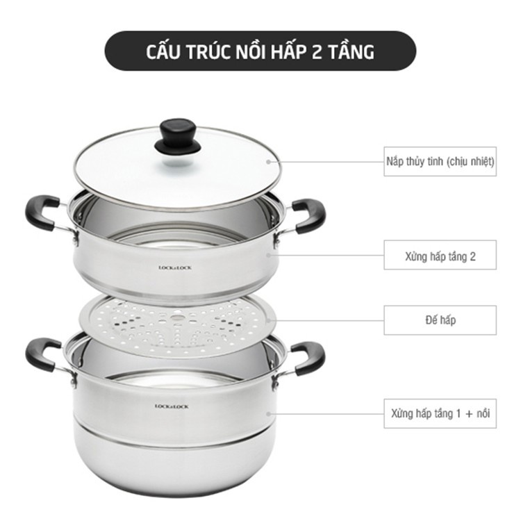 Nồi hấp Inox 2 tầng Lock&amp;Lock LLH1262 26cm - Chính hãng giá rẻ