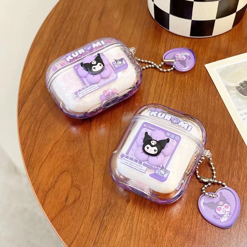 Vỏ Bảo Vệ Hộp Sạc Tai Nghe AirPods 1 / 2 / 3 / Pro Trong Suốt Họa Tiết Kuromi Doggy Dễ Thương Kèm Dây Đeo Tiện Dụng