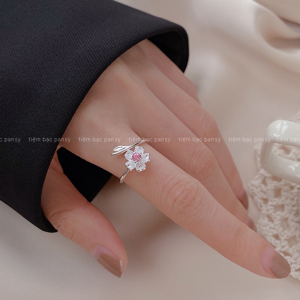 Nhẫn bạc nữ hoa anh đào Sakura, nhẫn nữ PANSY bằng bạc thật 925 phong cách Nhật Bản