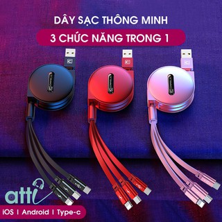 Cáp sạc nhanh 1.2m đa năng cuộn rút cafele 3 in 1 d0129