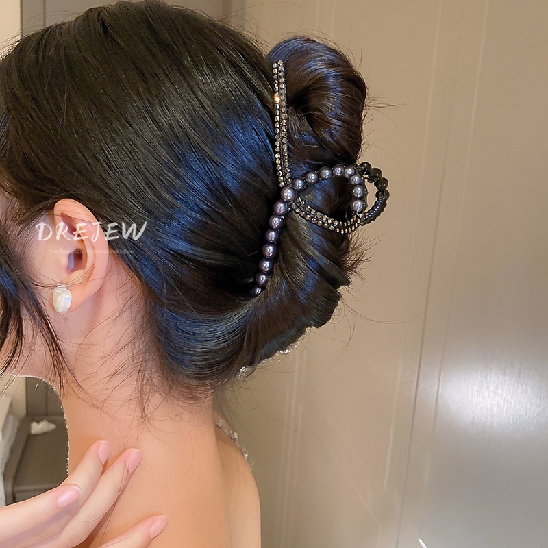 DREJEW Kẹp tóc đính đá ngọc trai nhân tạo thiết kế cao cấp thời trang