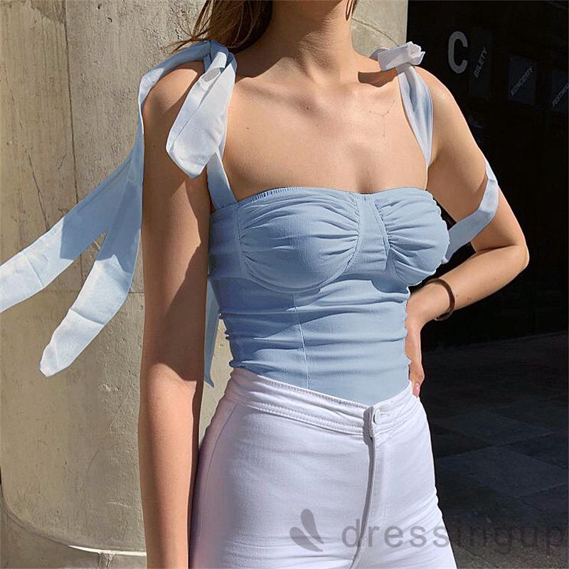 d❃♪Women´s Summer Sexy Backless Self-Tie Shoulder Strap Tops | BigBuy360 - bigbuy360.vn