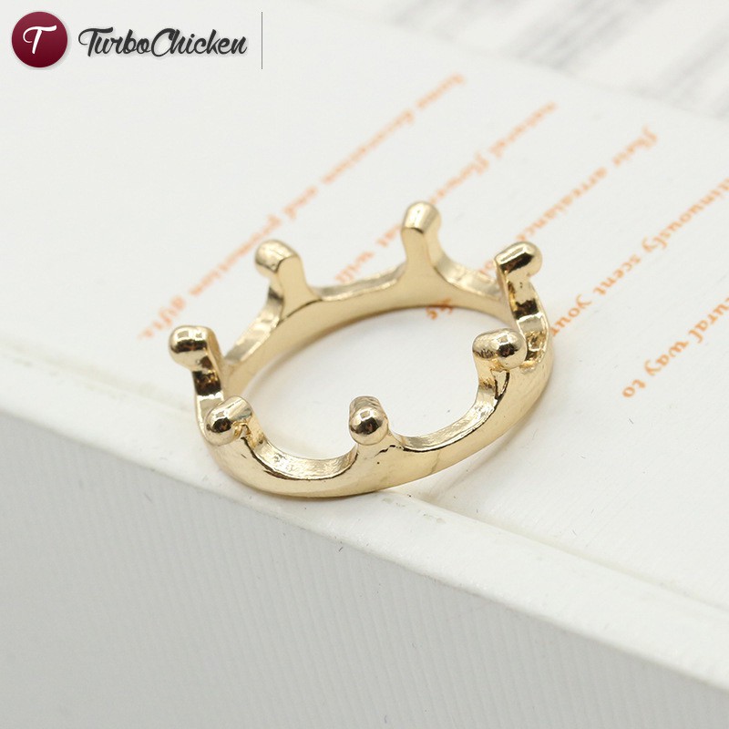 T⋄ Simple Fashion Women Crown Rings Solid Color Plated Gold Silver Alloy Ring Ladies Wedding Jewelry