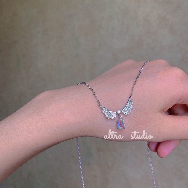 Vòng cổ Mặt Hình Cánh Thiên Thần Đính Đá Mặt Trăng Phong Cách Hàn Quốc Sang Trọng Thời Trang Cho Nữ