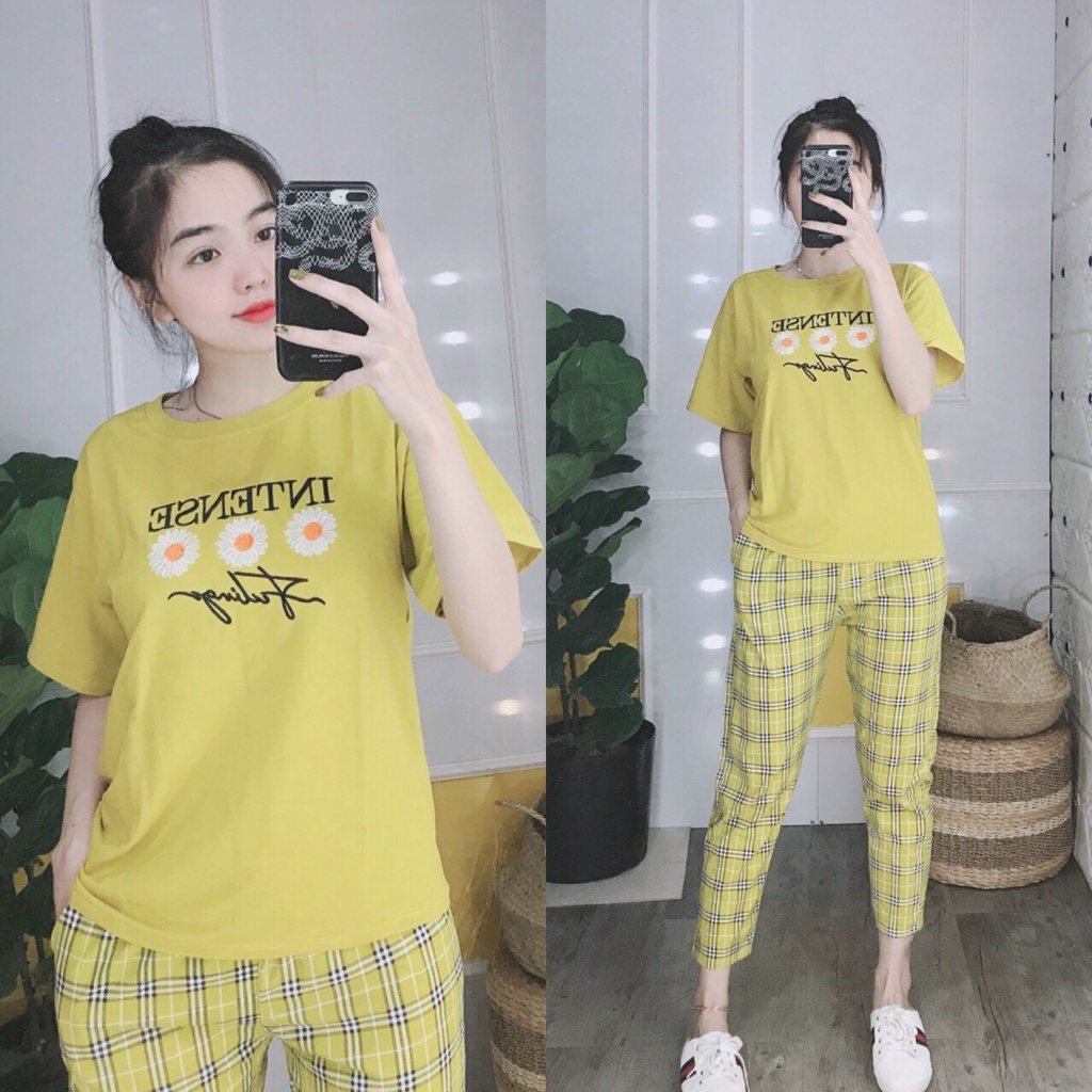 Đồ bộ nữ mặc nhà thun co giản, set đồ bộ nữ thun cotton dễ thương, đồ ngủ nữ bigsize 45-85kg