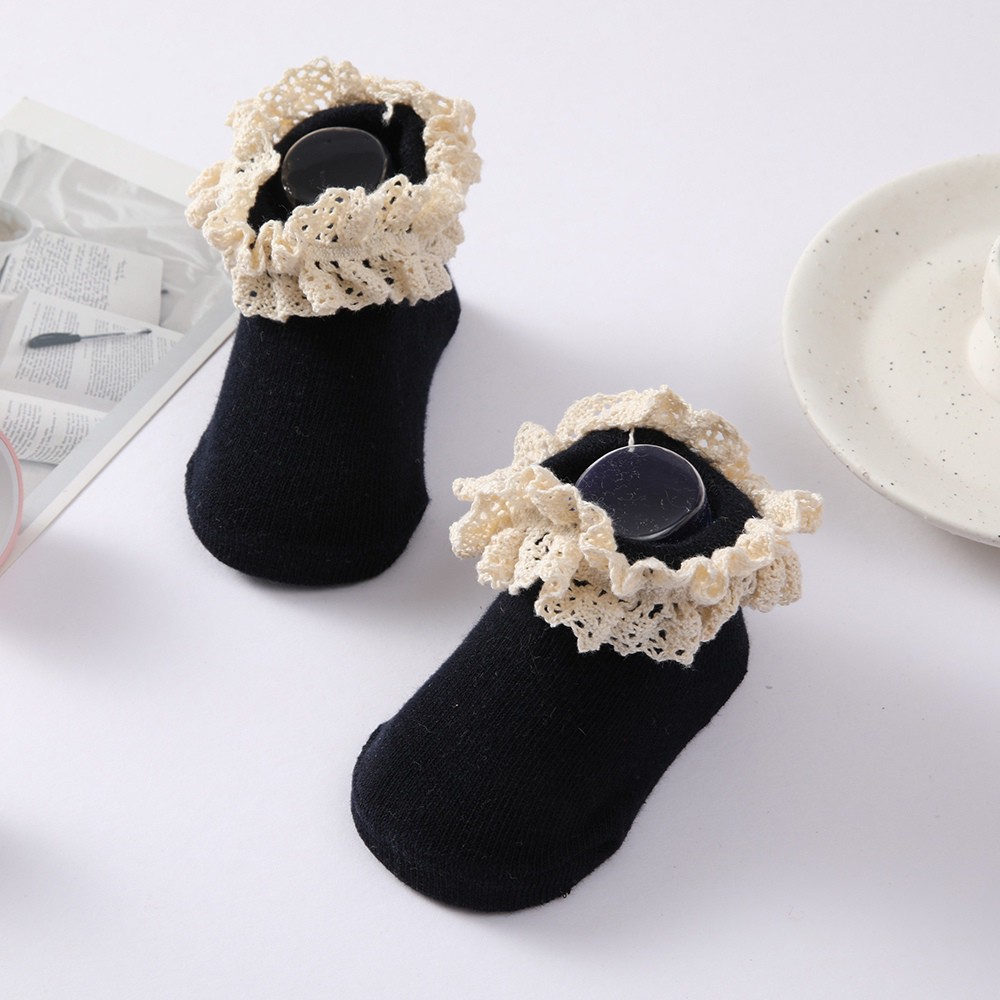 Vớ cotton phối ren thoáng khí cho bé gái