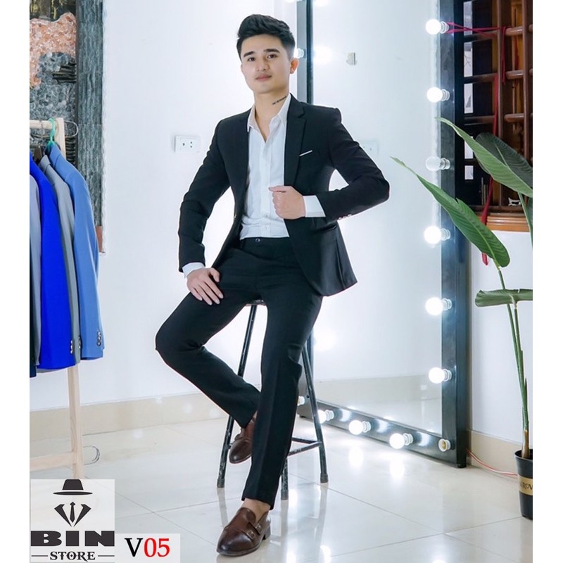 Xả lô vest nam gồm 1 áo và 1 quần màu đen  chất vải đẹp