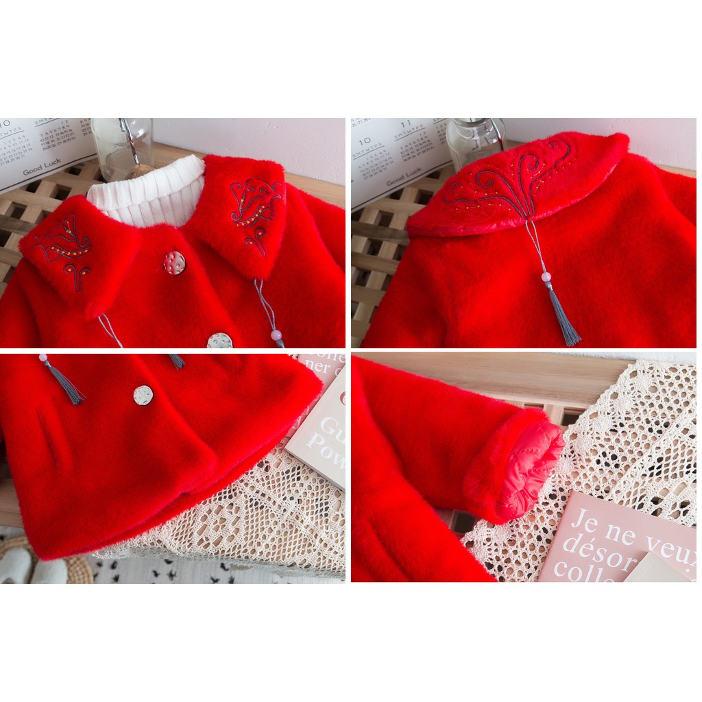 Áo khoác lông nhung mịn đẹp phong cách mới cho bé gái size 12-20kg AK10