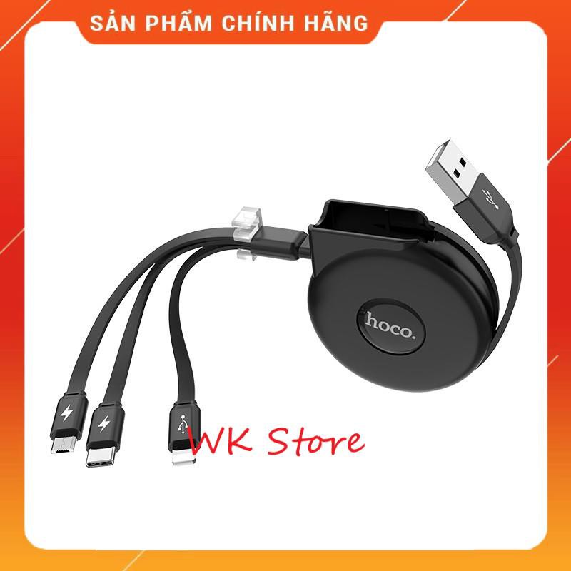 Cáp sạc 3 in 1 dây rút Hoco U50 (Micro, Lightning, Type-C) (BH 1 năm)