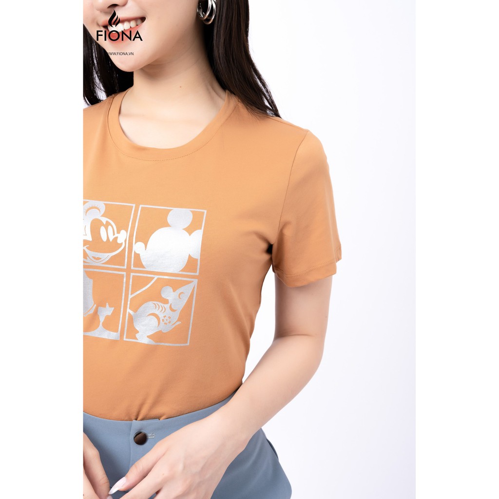 Áo thun nữ, cổ tròn dáng suông in nhũ họa tiết Mickey - F521166 [FIONA]