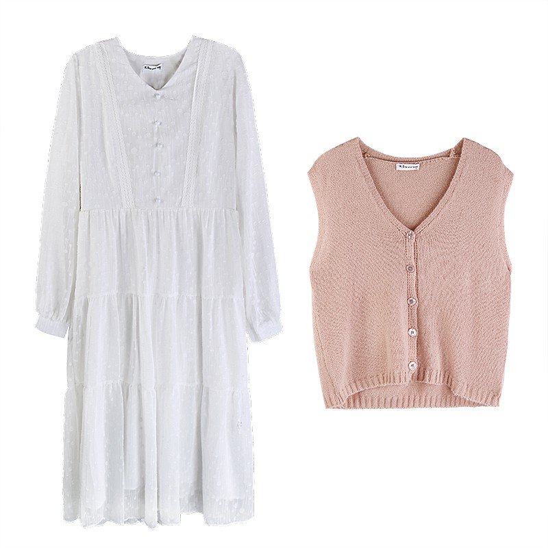 Order_Set váy trắng công chúa+ áo gile