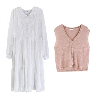 Order_Set váy trắng công chúa+ áo gile