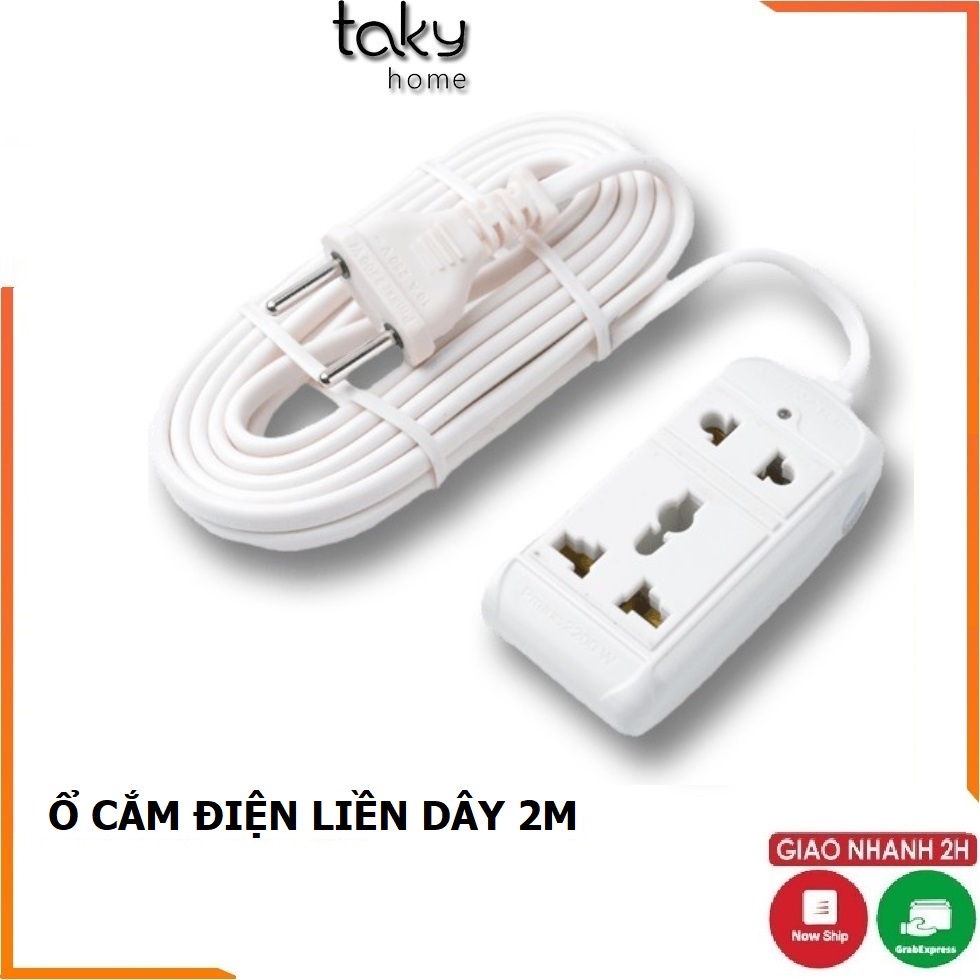 Ổ Cắm Điện Liền Dây Nối Dài 2 m, Cắm 2 Lỗ 2 Chạc Và 3 Chạc, An Toàn, Tiện Dụng Trong Gia Đình. TakyHome 8608