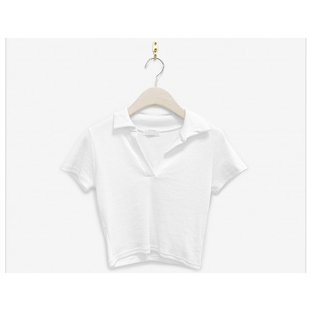 Áo thun CERA-Y croptop polo tay ngắn màu trắng / màu đen CRA051
