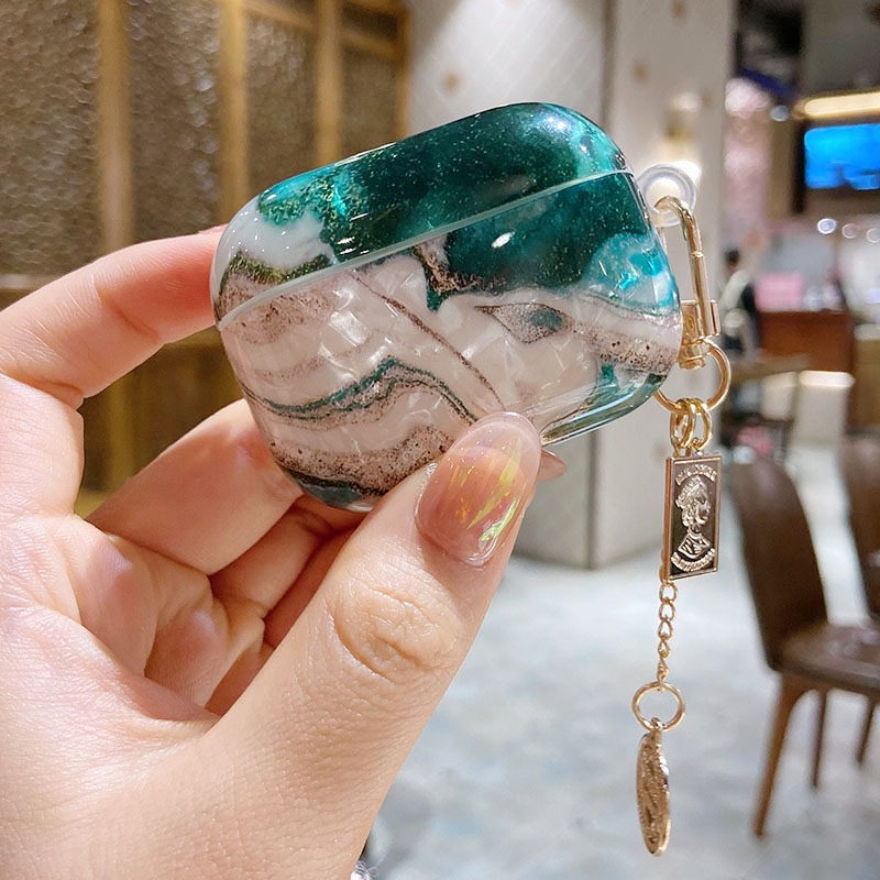 Miimall Airpods 3 Vỏ bảo vệ hộp đựng tai nghe Airpods1/2/AirPods Pro kết cấu vân đá hoa cương bằng silicon gắn dây treo ảipods 3 case