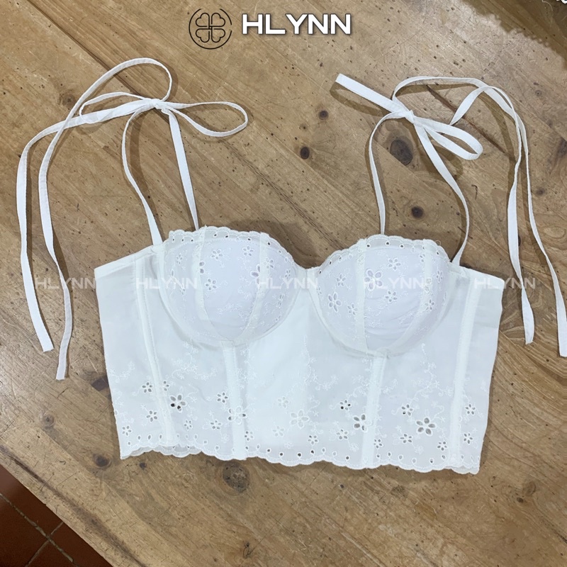 Áo corset vải thô thêu hoa có gọng mút mỏng m189