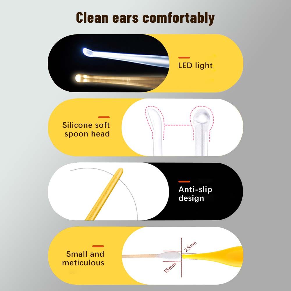 Set 4 dụng cụ lấy ráy tai/ mũi có đèn led chăm sóc tai cho người lớn / trẻ em