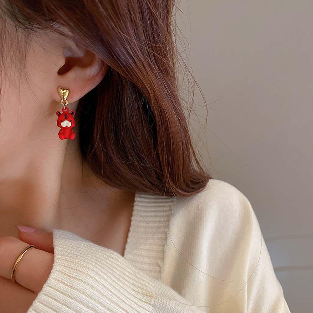 Bông Tai Hình Trái Tim Hoạt Hình Thời Trang Cho Nữ|Bông Tai Hợp Kim Hình Chuông Phong Cách Trung Hoa