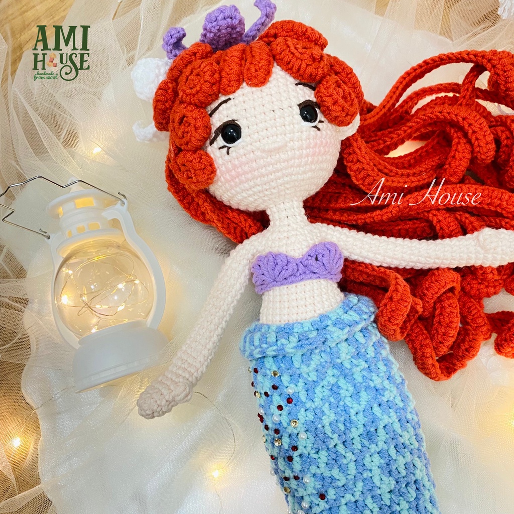 Combo Búp bê Tiên cá kèm phụ kiện dễ thương, Búp bê bằng len Handmade, 100% sợi cotton siêu bền - Ami House