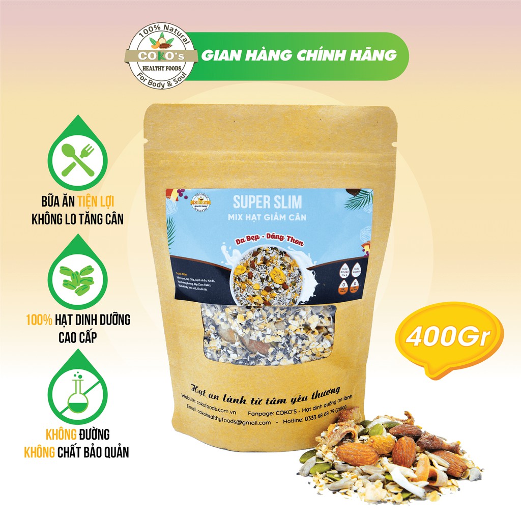 Ngũ Cốc Granola Giảm Cân Super Slim 400gr Hảo Hạng COKO'S FOOD - Ngũ Cốc Dinh Dưỡng Mix Hạt Nguyên Vị