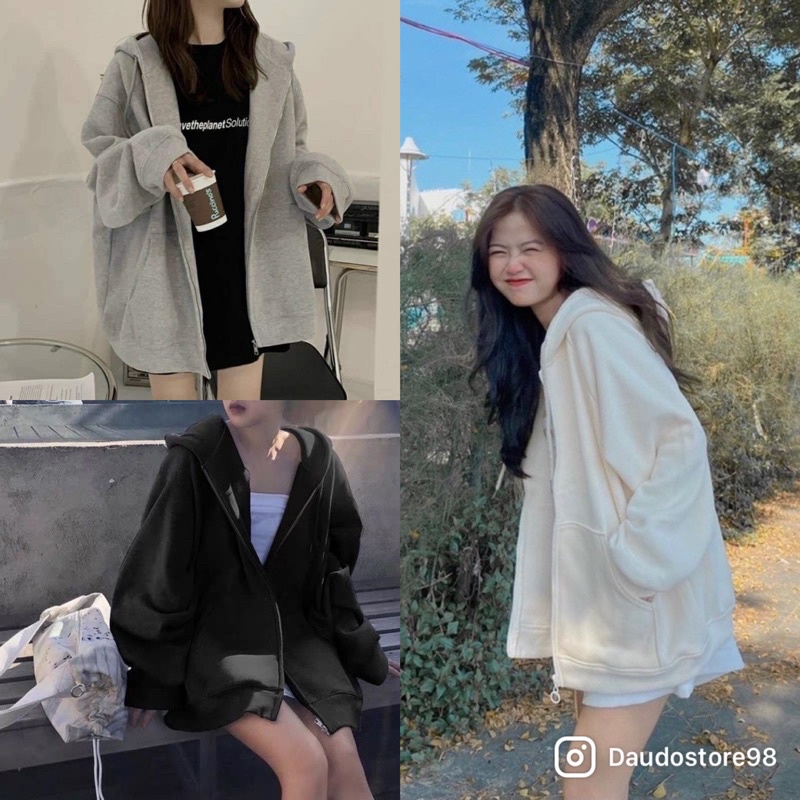 Áo khoác Nỉ Hoodie trơn Nam Nữ Form rộng Unisex FREESHIP Áo khoác nỉ có mũ kéo khoá Zip Ulzzang