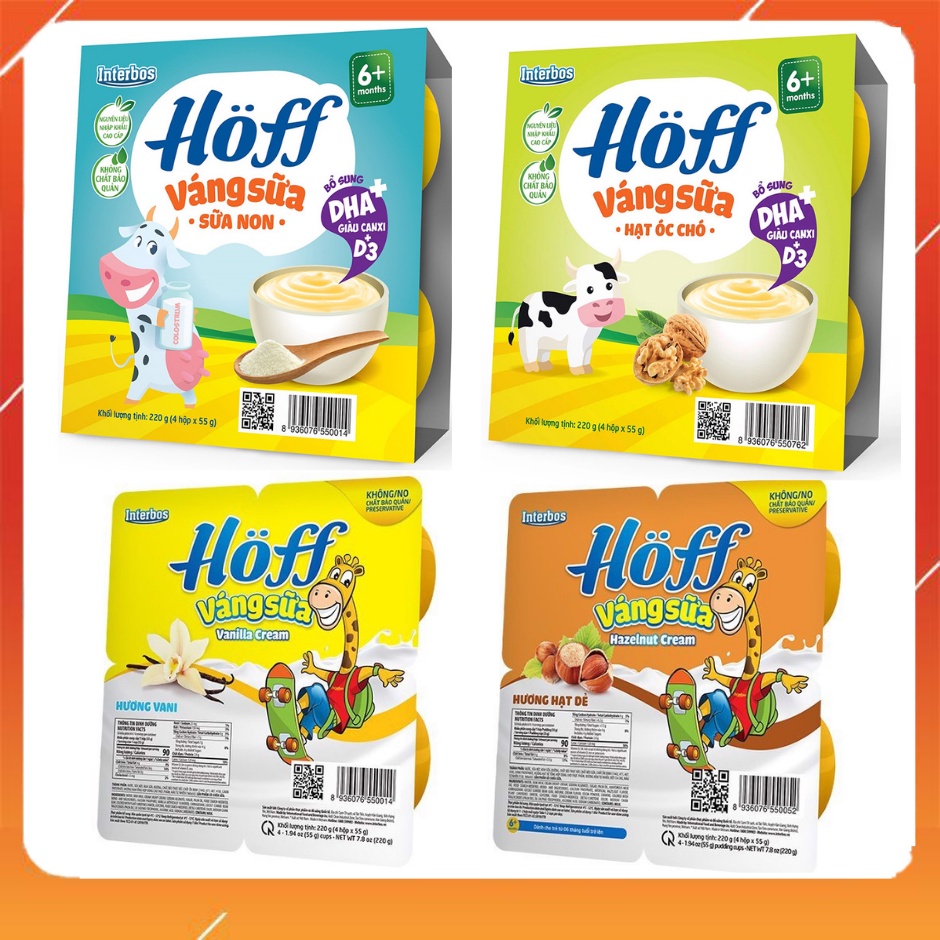 Váng Sữa HOFF Vị Vani, Hạt Dẻ, Óc Chó, Sữa Non Cho Bé Vỉ 4 Hộp