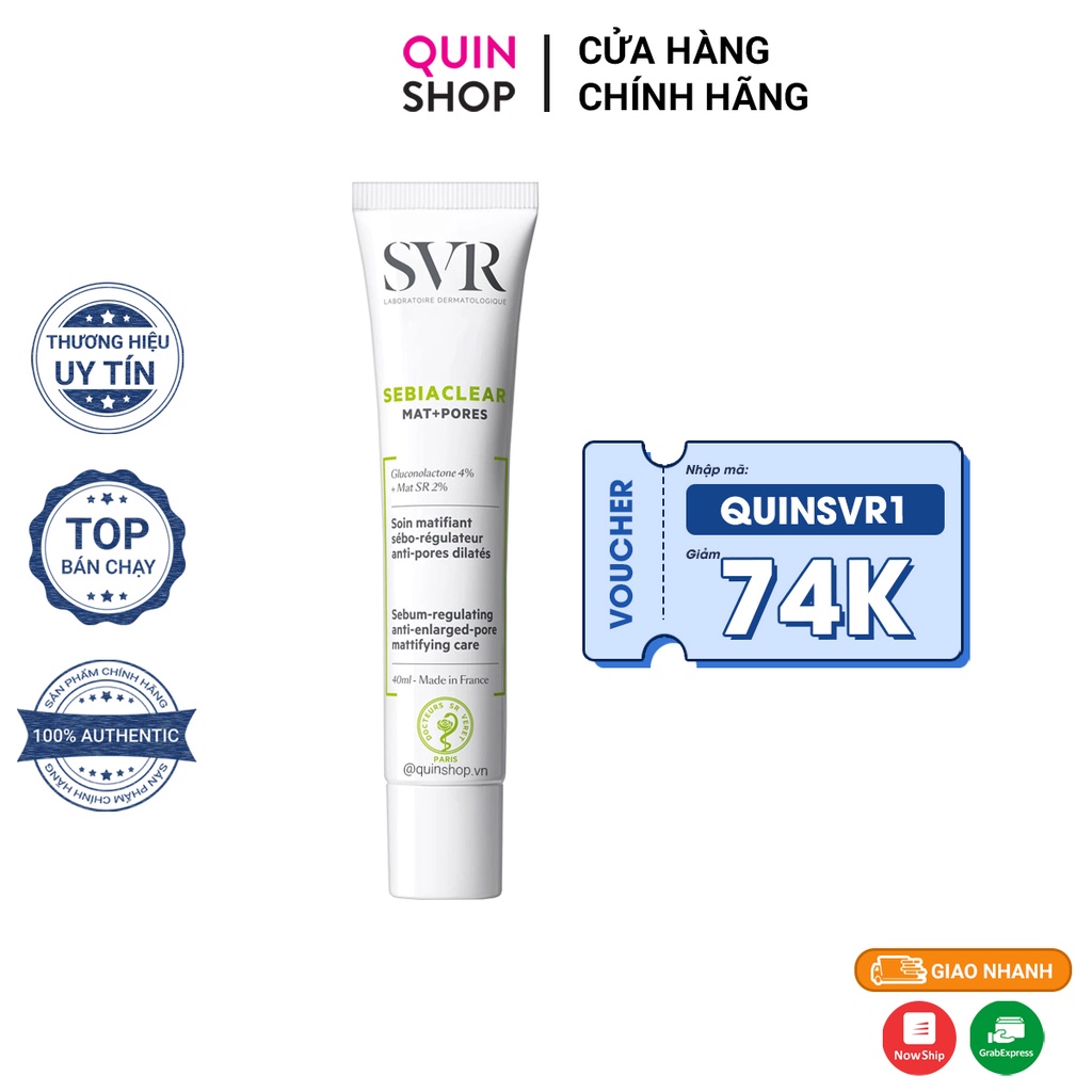 Kem Dưỡng Giảm Dầu, Se Khít Lỗ Chân Lông SVR Laboratoire Dermatologique Mat+Pores Sebiaclear