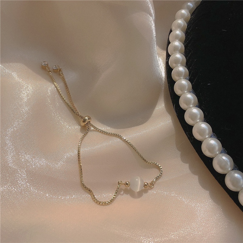 Vòng Đeo Tay Có Thể Điều Chỉnh Dây Phối Đá Opal Phong Cách Retro Pháp Cho Nữ