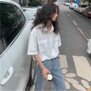 Áo sơ mi nữ tay lỡ - sơ mi trắng tay lỡ túi hộp hot | áo sơ mi nữ hot 2021
