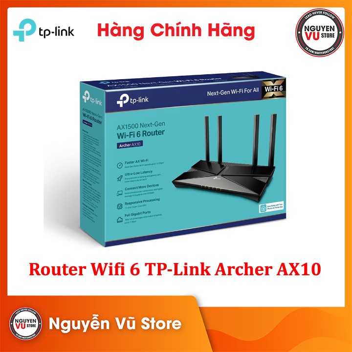 Thiết bị mạng Router Wifi 6 Gigabit Băng Tần Kép AX1500 TP-Link Archer AX10 - Hàng Chính Hãng