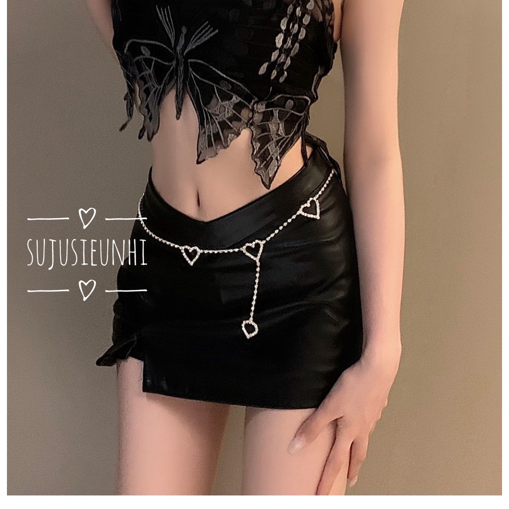 Dây xích đeo trang trí váy, quần hoặc eo hình trái tim đính đá nhân tạo