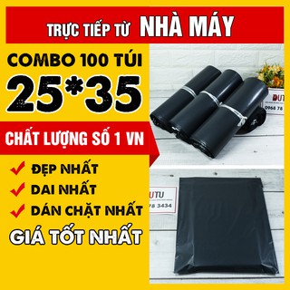 [SIÊU DAI] 100 Túi Niêm Phong Đóng Hàng Tự Dính Gói Hàng Nhanh, Tiết Kiệm Chi Phí Đóng Gói Màu Đen Size 25x35