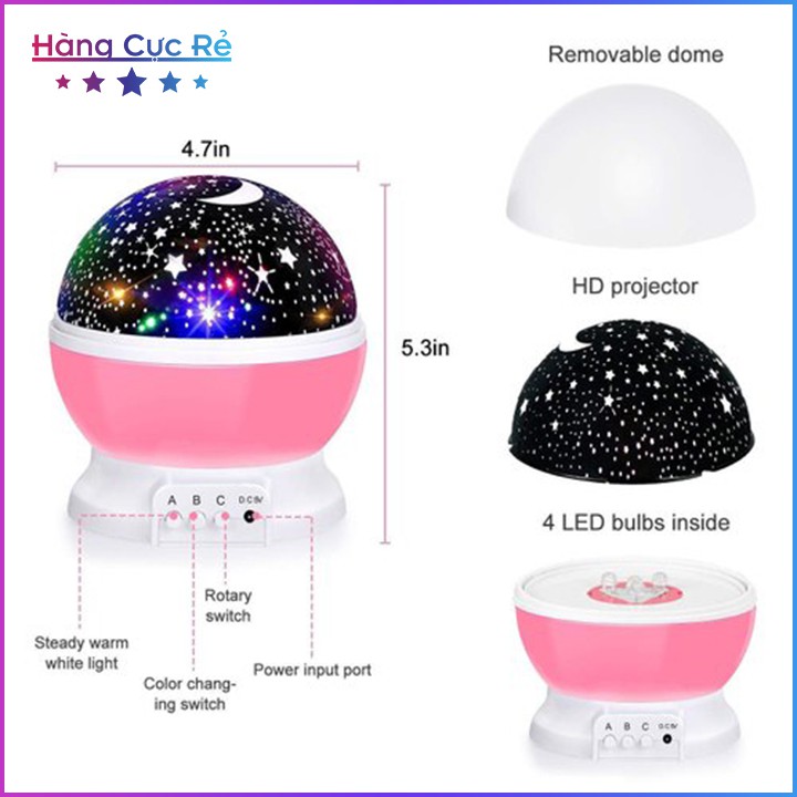 [Tặng Kèm Pin] Đèn ngủ chiếu sao trăng ⚡Freeship⚡ Đèn trang trí xoay 360 dễ thương cho bé - Shop Hàng Cực Rẻ