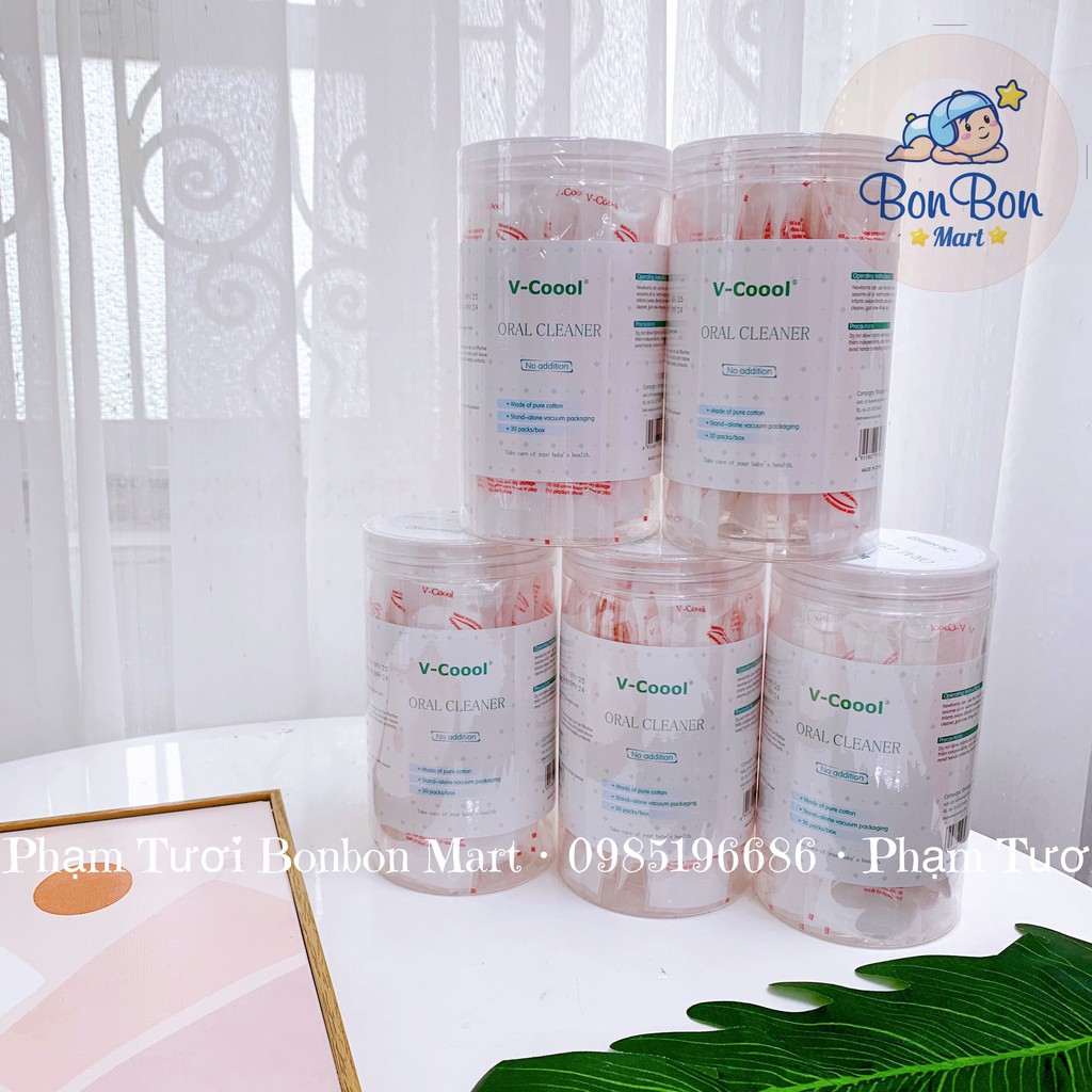 Gạc rơ lưỡi v-coool 2 đầu vệ sinh răng miệng cho bé hộp 30 gói phân phối chính hãng Bonbon Mart