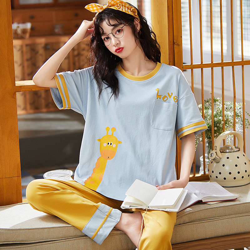 Bộ Đồ Ngủ Cotton Ngắn Tay In Họa Tiết Hoạt Hình Xinh Xắn Dành Cho Nữ 2021