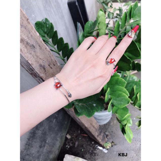 Bộ hồ ly cao cấp - bạc 9.25 thái lan xi đen đính đá Garrnets huyết - Trang sức bạc đẹp hjc
