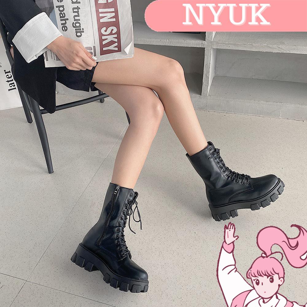 【Giao hàng 24H】 NYUK Martin boots fashion thick-soled British style mid-pipe