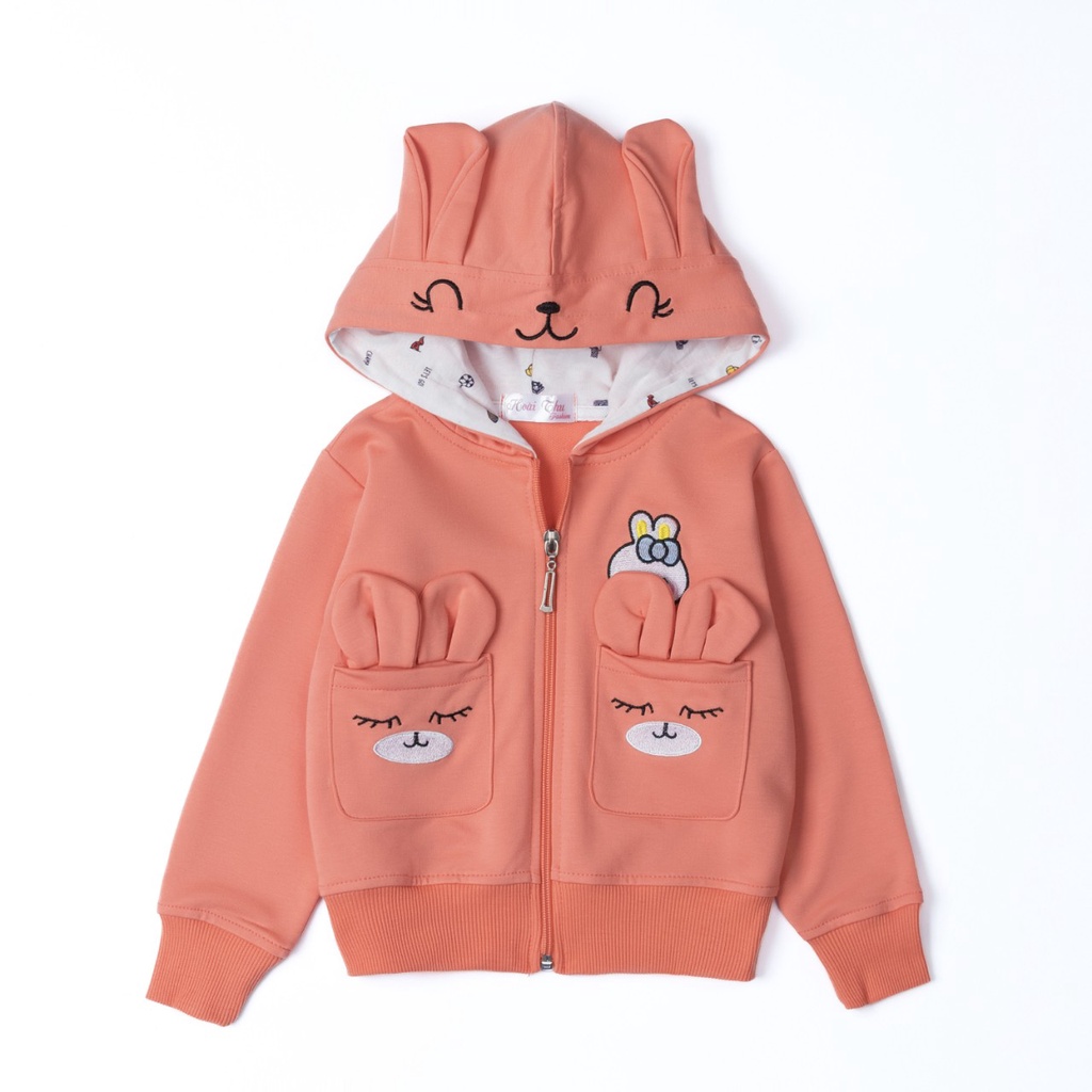 9-40kg .ÁO khoác trẻ em, áo khoác bé gái thêu hình gấu siêu dễ thương chất liệu da cá tici 4 chiều loại 1