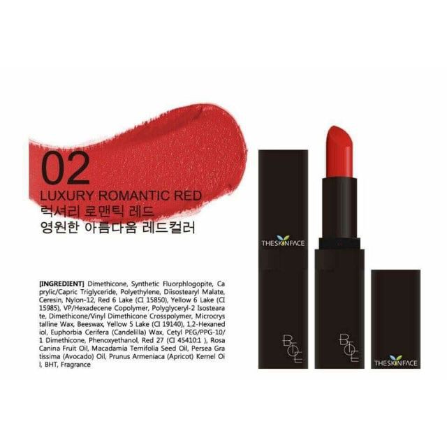 Káº¿t quáº£ hÃ¬nh áº£nh cho The Skin face Bote Lipstick 02 luxury romantic red