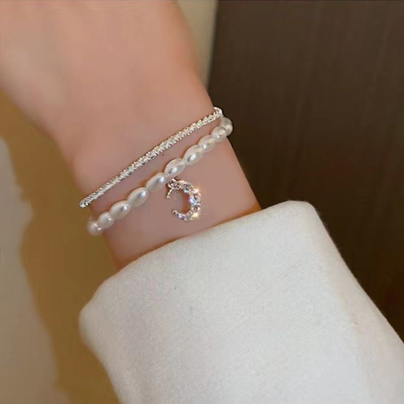 Vòng tay bạc nữ S925 - Lắc tay nữ bạc Ý 2 lớp hạt trai nhân tạo Moon Pearl sang trọng  Zaza accessories ZVT0087