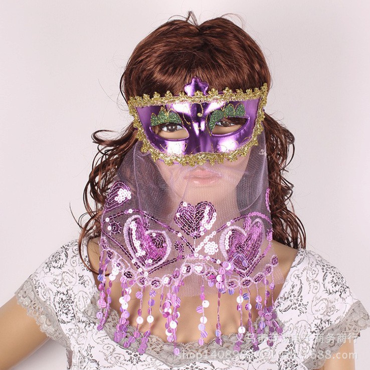 Mặt nạ nửa mặt có khăn che MÀU TÍM phong cách cổ trang,anh hùng,hóa trang dùng cho sự kiện,lễ hội hóa trang