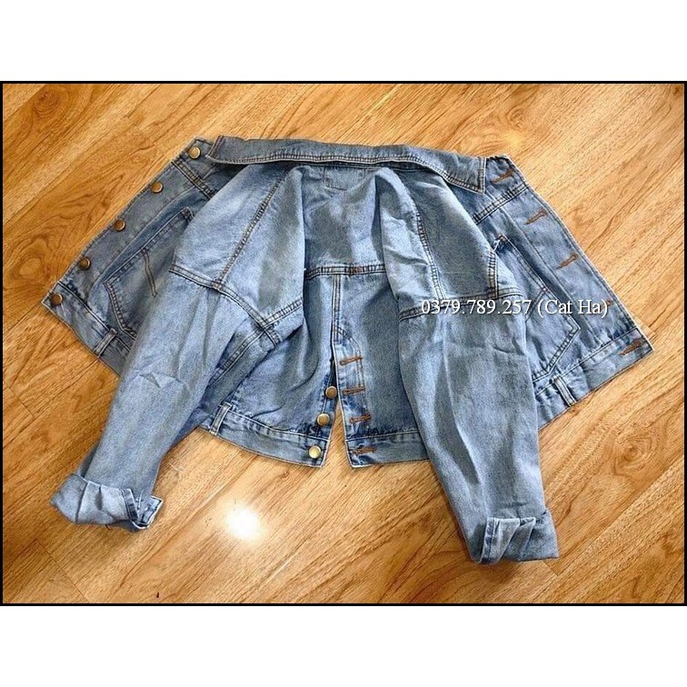 Aó khoác jean nữ xám xanh form dưới 58Kg trơn Basic 2 BB13