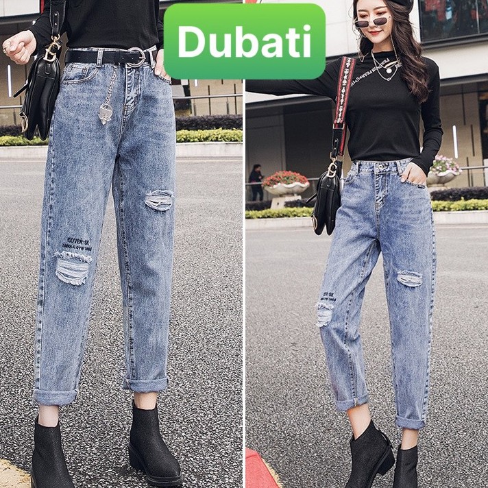 QUẦN JEAN NỮ BAGGY CHẤT BÒ XANH IN CHỮ LƯNG CAO NÂNG MÔNG - DB 3051- DUBATI FASHION