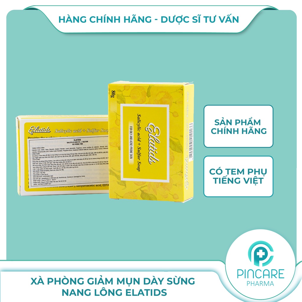 Xà phòng tắm giảm mụn lưng ngực &amp; dày sừng nang lông ELATIDS - Hàng chính hãng - Nhà thuốc PinCare